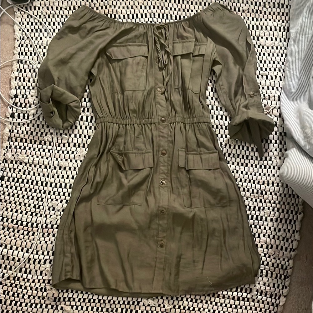 Lulu's Green Off-Shoulder Puff Sleeve Sundress